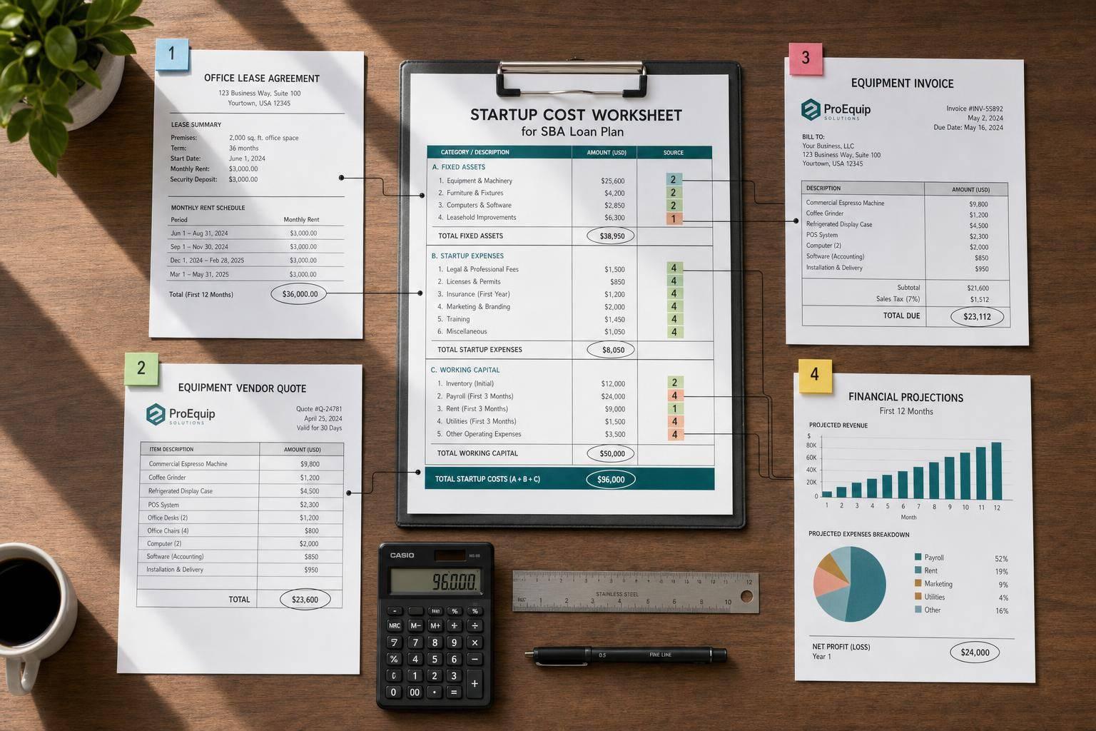 Startup Cost Worksheet for SBA Loan Plan